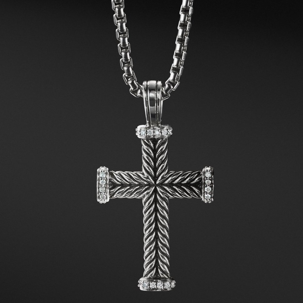 DAVID YURMAN CHEVRON CROSS PENDANT IN STERLING SILVER WITH PAVÉ DIAMONDS